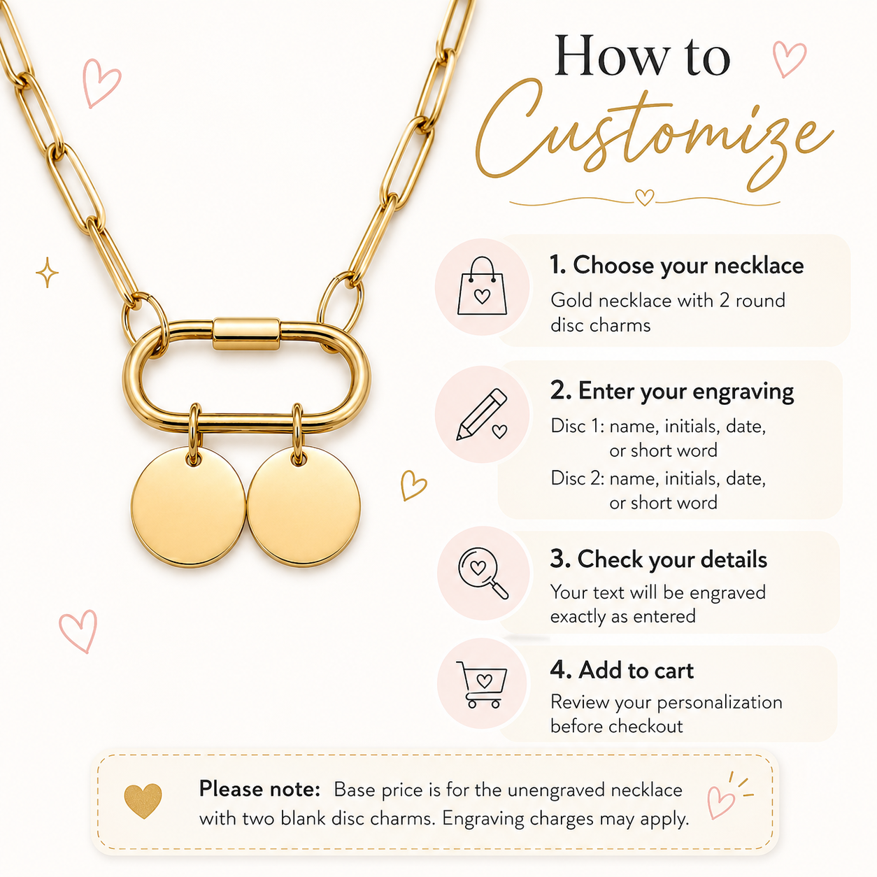 Gold Necklace with Two Polished Round Disc Charms
