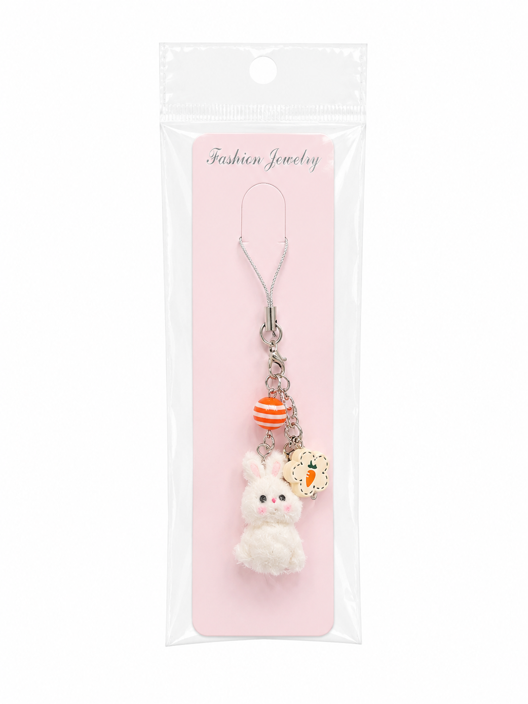 Fluffy Bunny Carrot Phone Charm