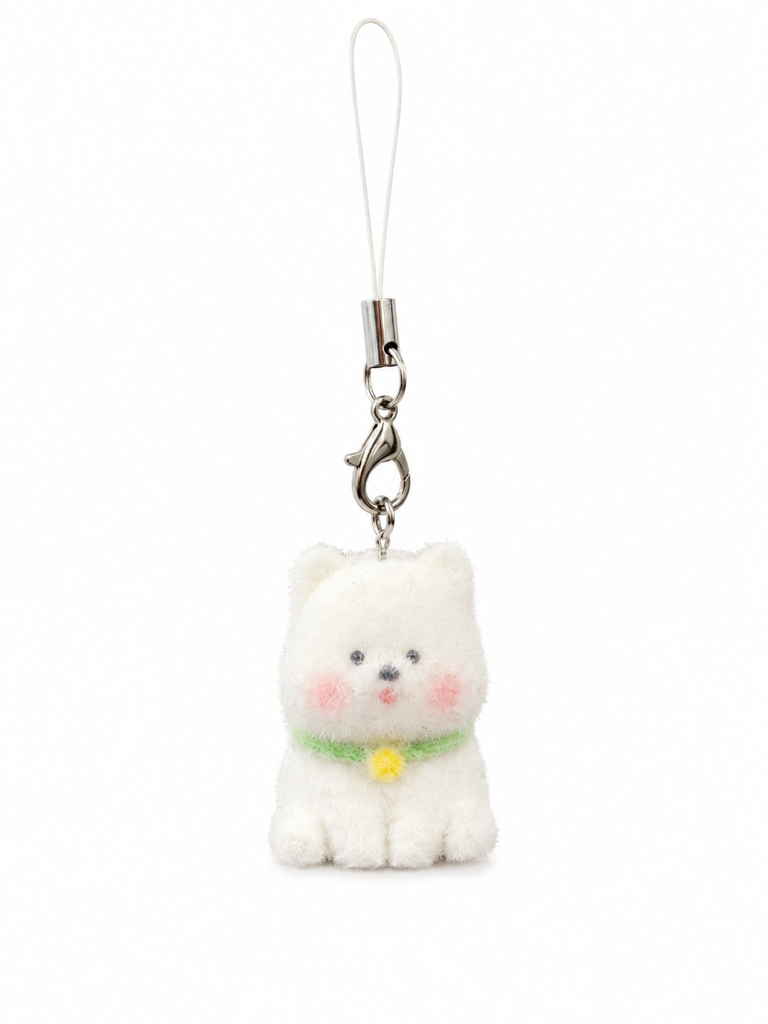 Fluffy White Puppy Plush Phone Charm