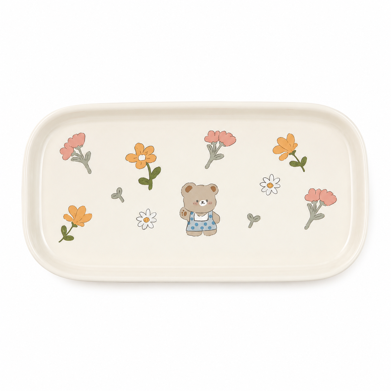 Teddy Bear Floral Ceramic Tray
