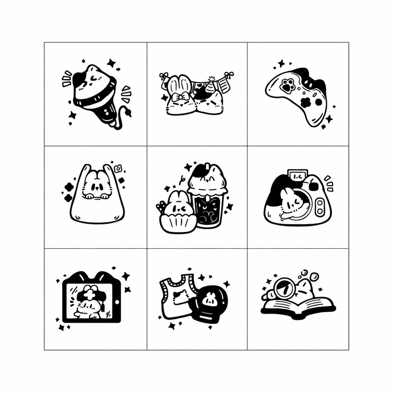 Kawaii Doodle Rubber Stamp Set