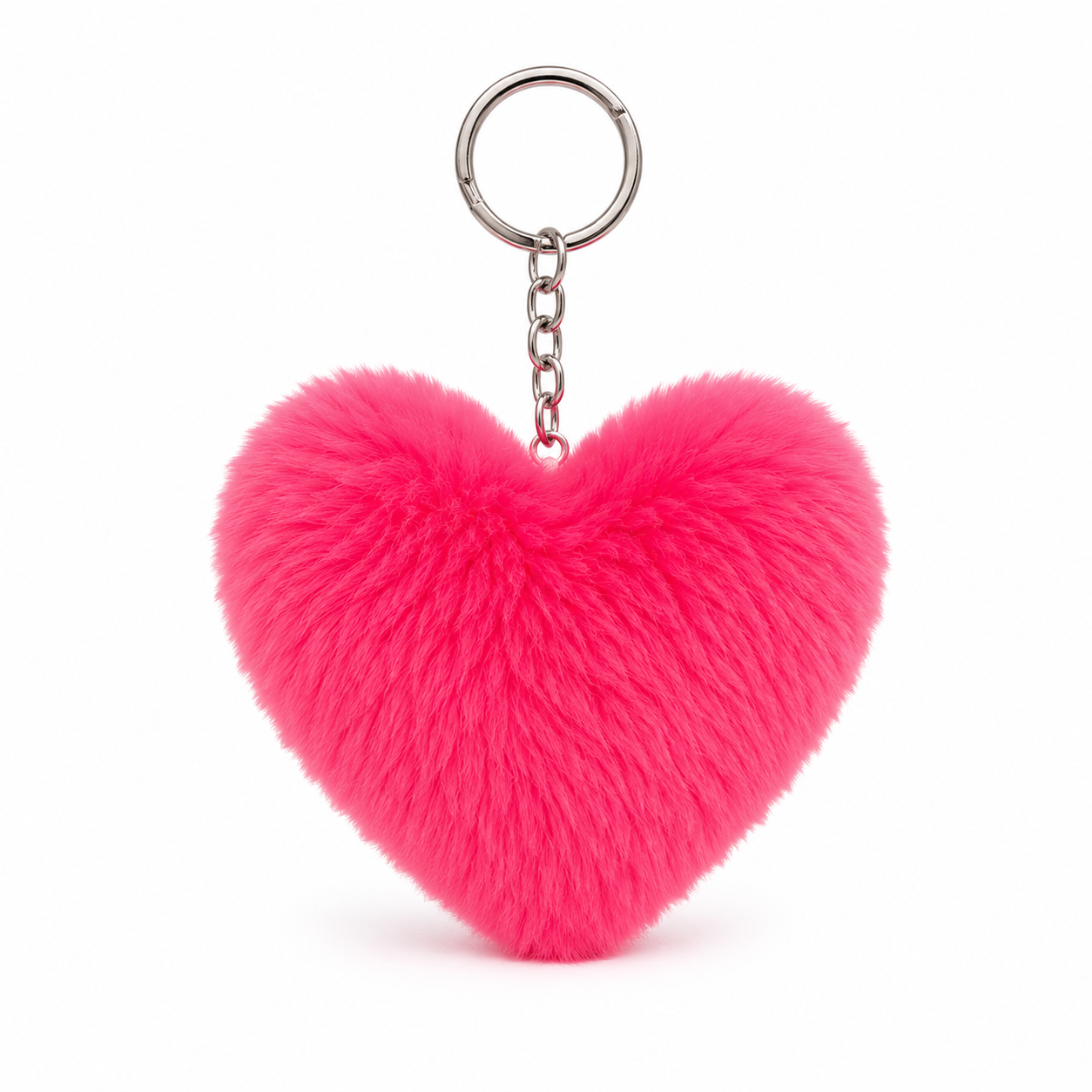Fluffy Pink Heart Keychain