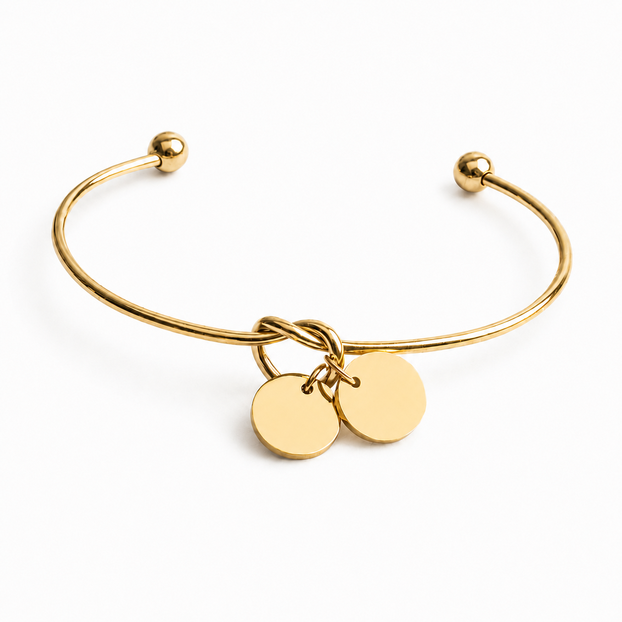 Gold Personalized Double Charm Cuff Bracelet