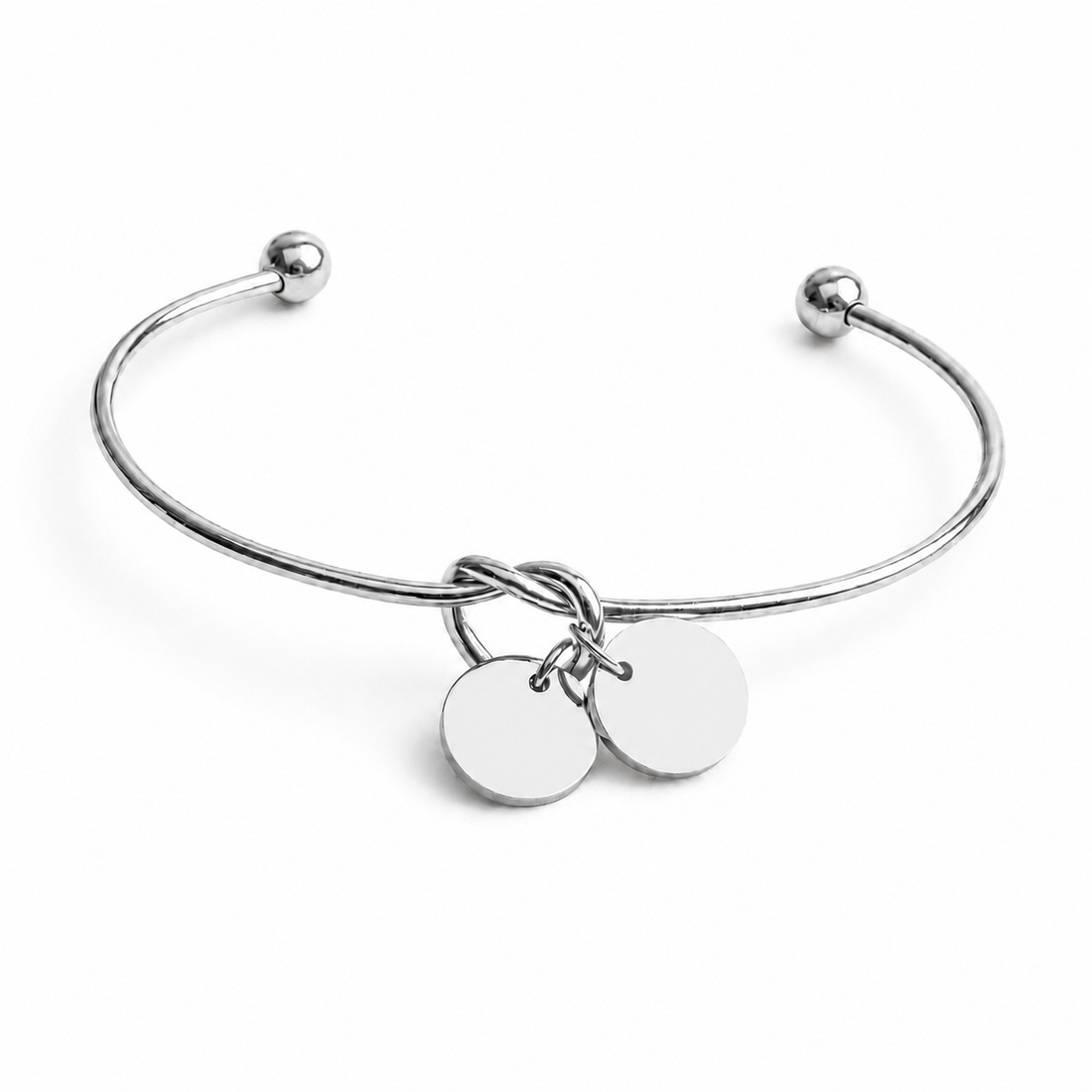 Silver Personalized Double Charm Cuff Bracelet