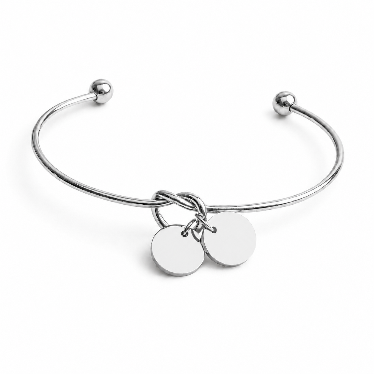 Silver Personalized Double Charm Cuff Bracelet