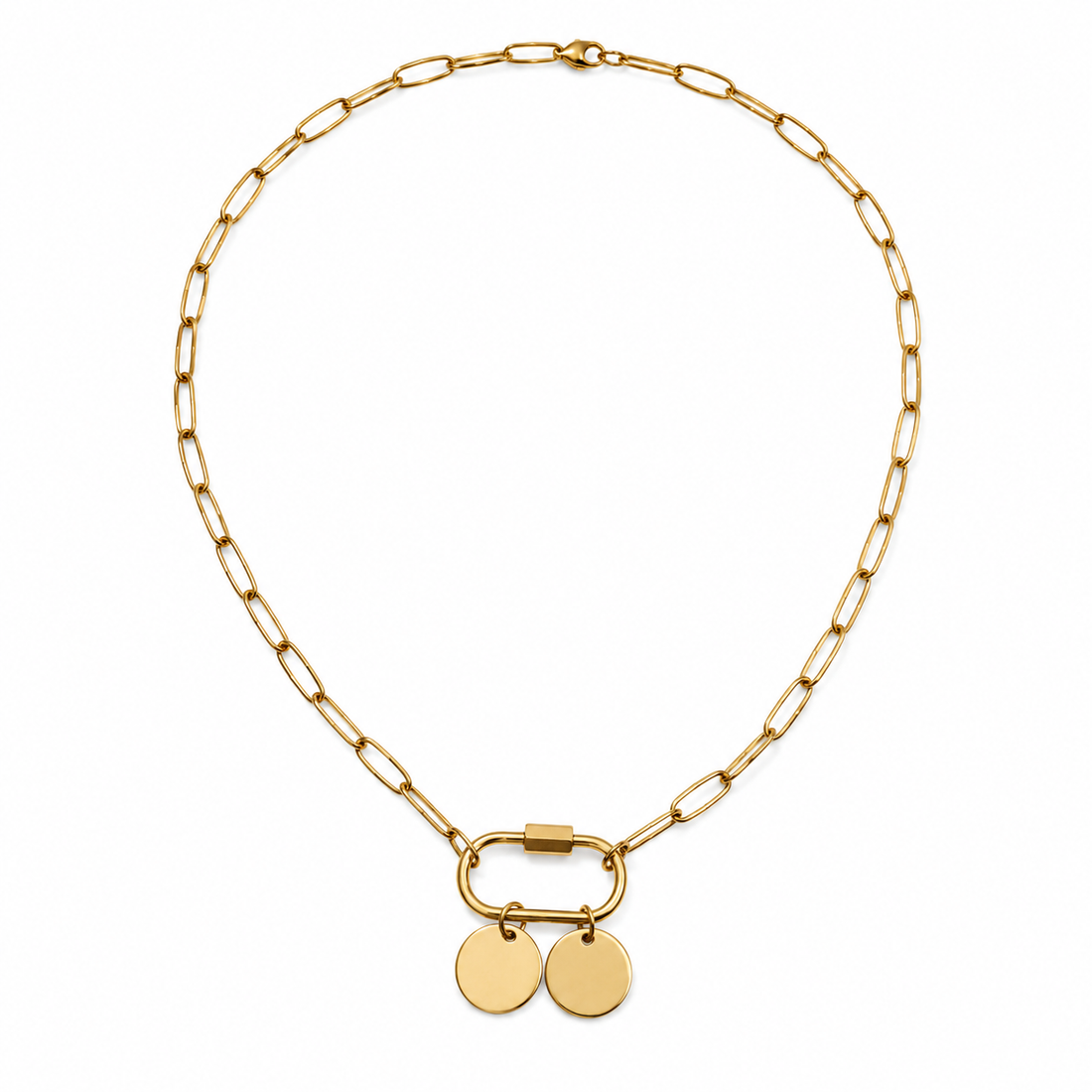 Gold Necklace with Two Polished Round Disc Charms