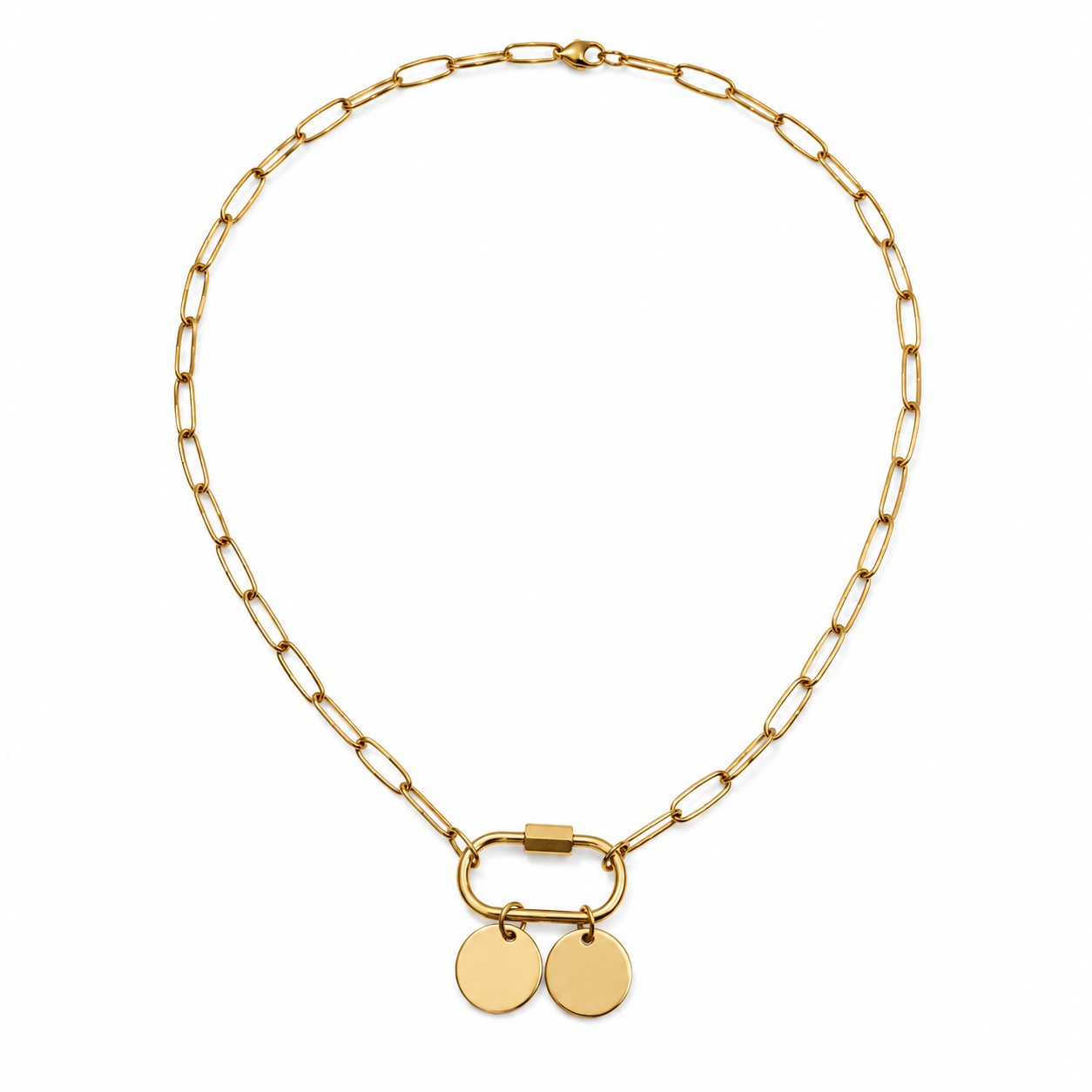 Gold Necklace with Two Polished Round Disc Charms