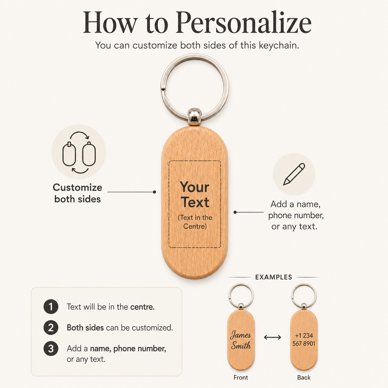 Custom Beech Wood Keychain