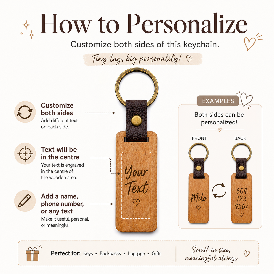 Personalized Beech Wood Keychain Rectangle
