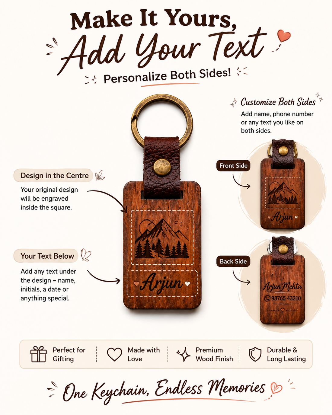 Personalized Walnut Wood Keychain