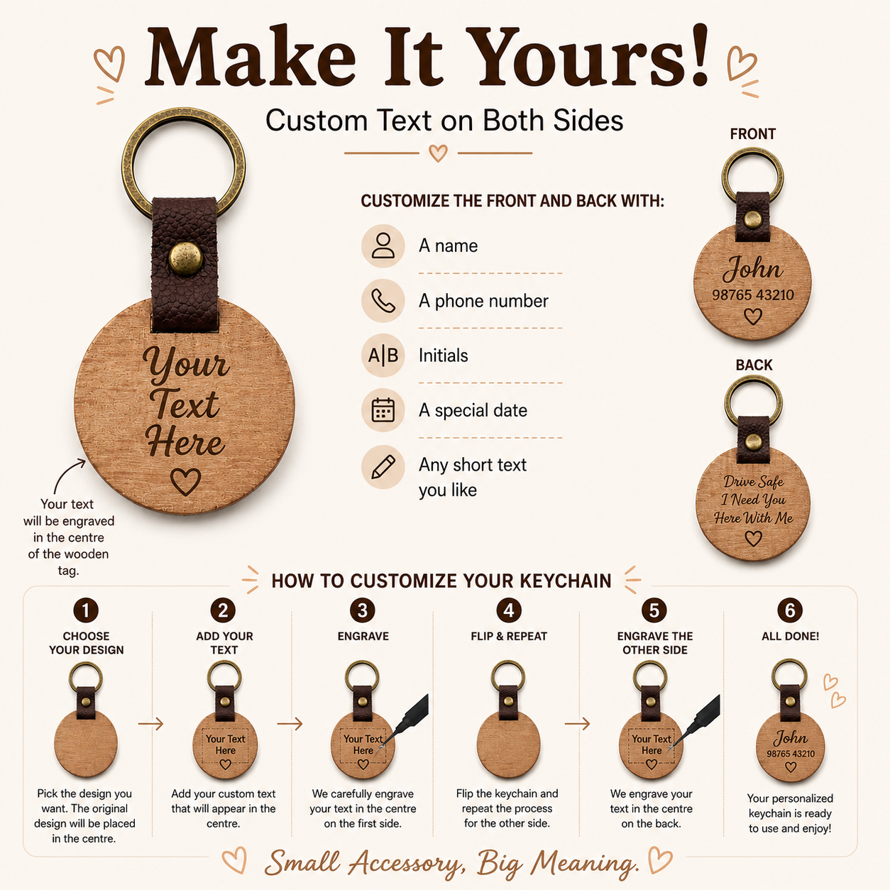 Personalized Beech Wood Keychain