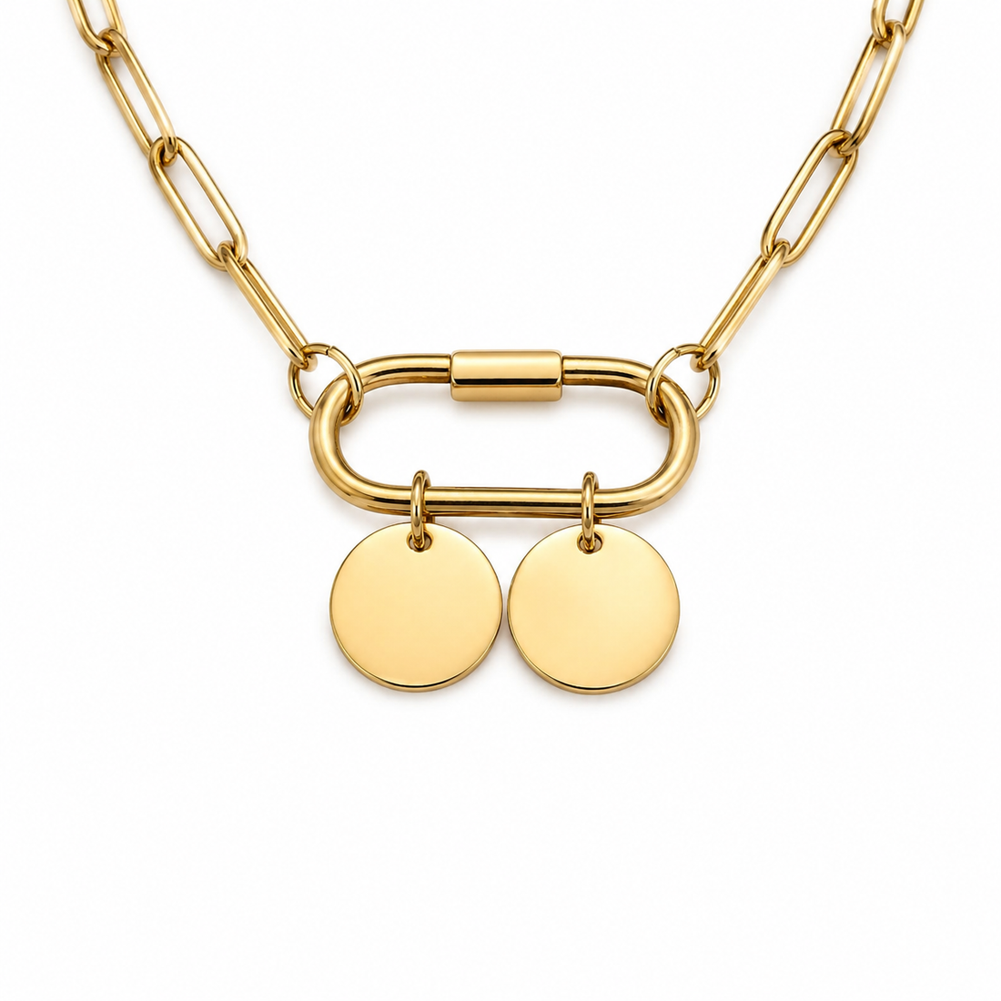 Gold Necklace with Two Polished Round Disc Charms