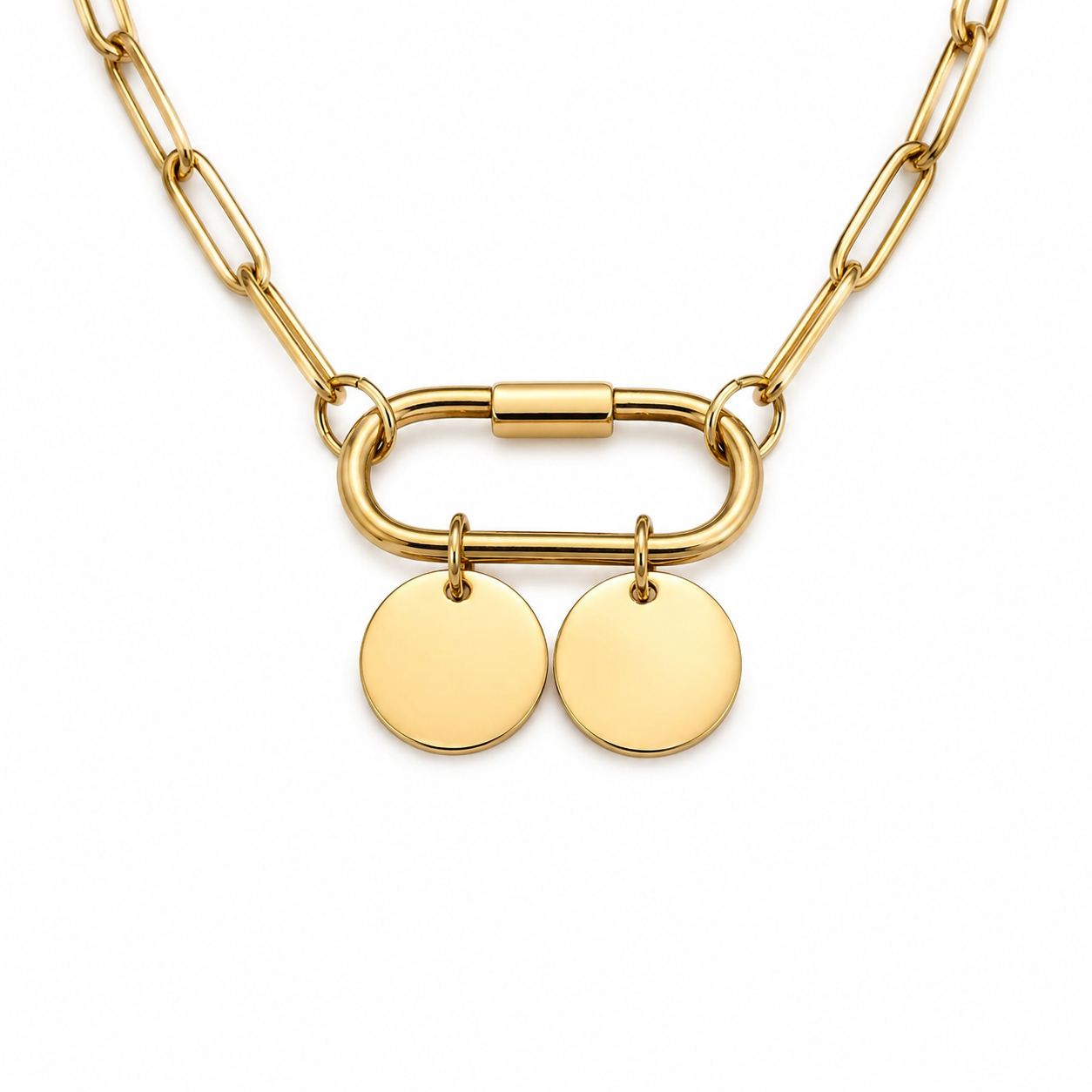 Gold Necklace with Two Polished Round Disc Charms
