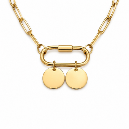 Gold Necklace with Two Polished Round Disc Charms