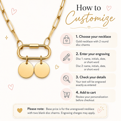 Gold Necklace with Two Polished Round Disc Charms