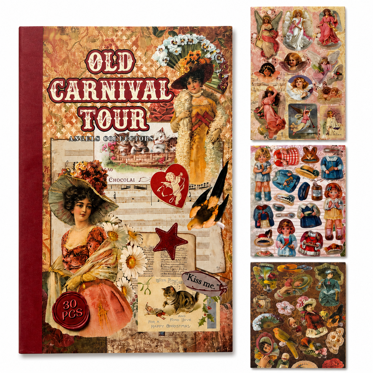 Old Carnival Tour Vintage Sticker Book, 30 PCS