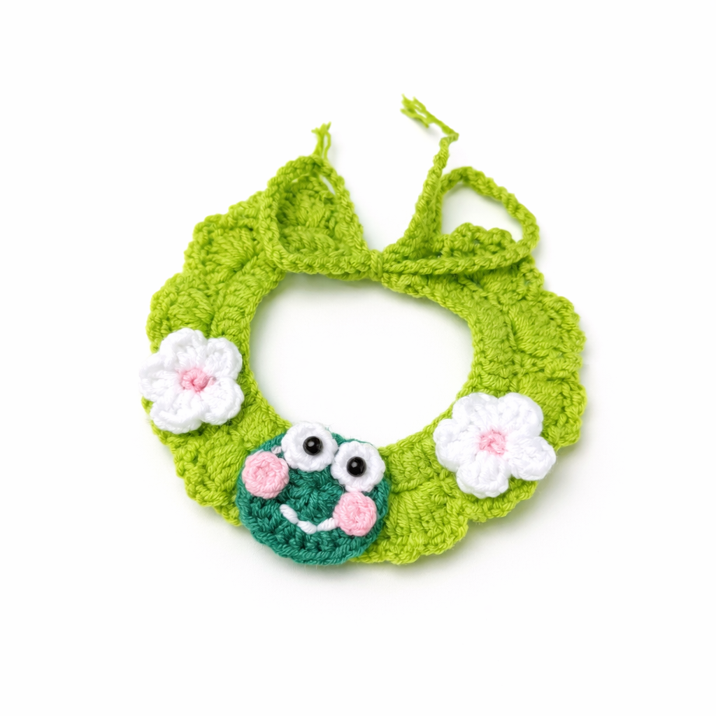 Handmade Frog Pet Collar for Cats and Small Dogs