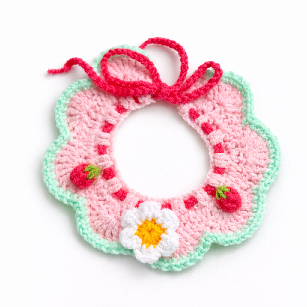 Handmade Strawberry Flower Pet Collar for Cats and Small Dogs