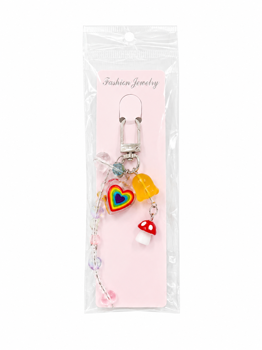 Rainbow Heart Mushroom Charm Keychain
