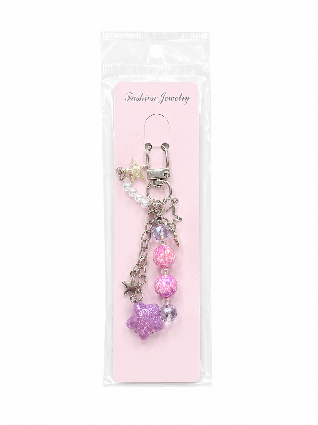 Purple Star Beaded Charm Keychain
