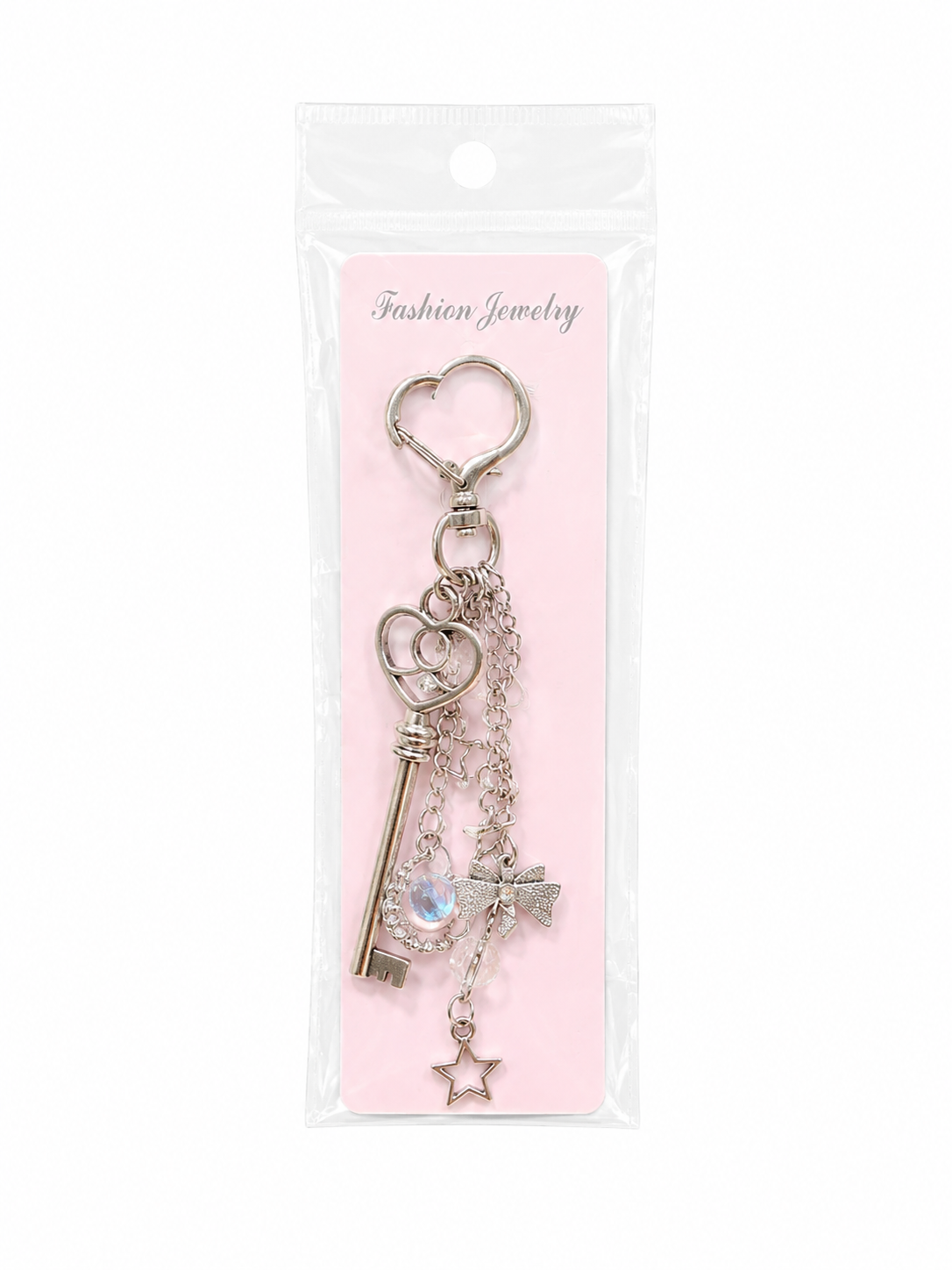 Silver Heart Key Charm Keychain