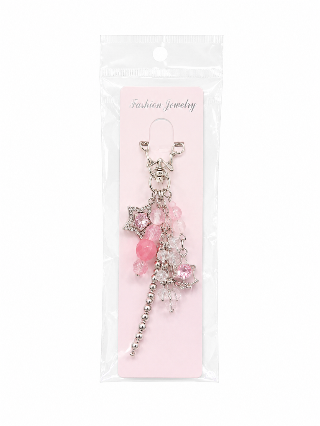 Pink Crystal Star Charm Keychain