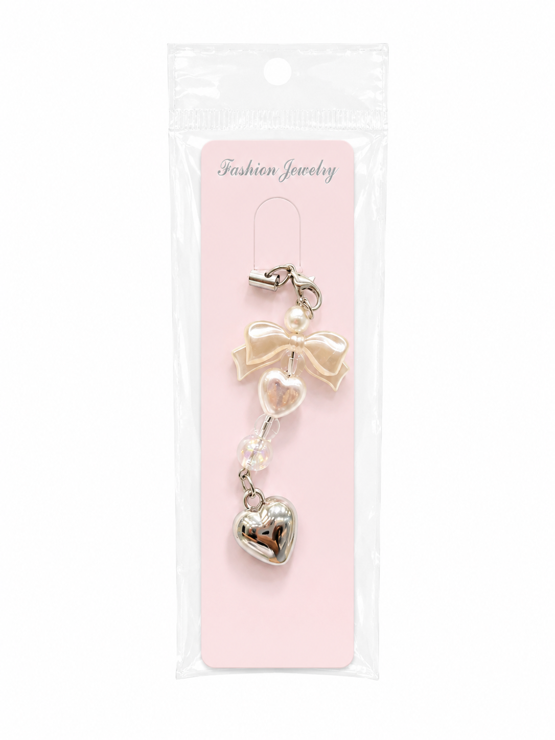 Pearl Bow Heart Phone Charm