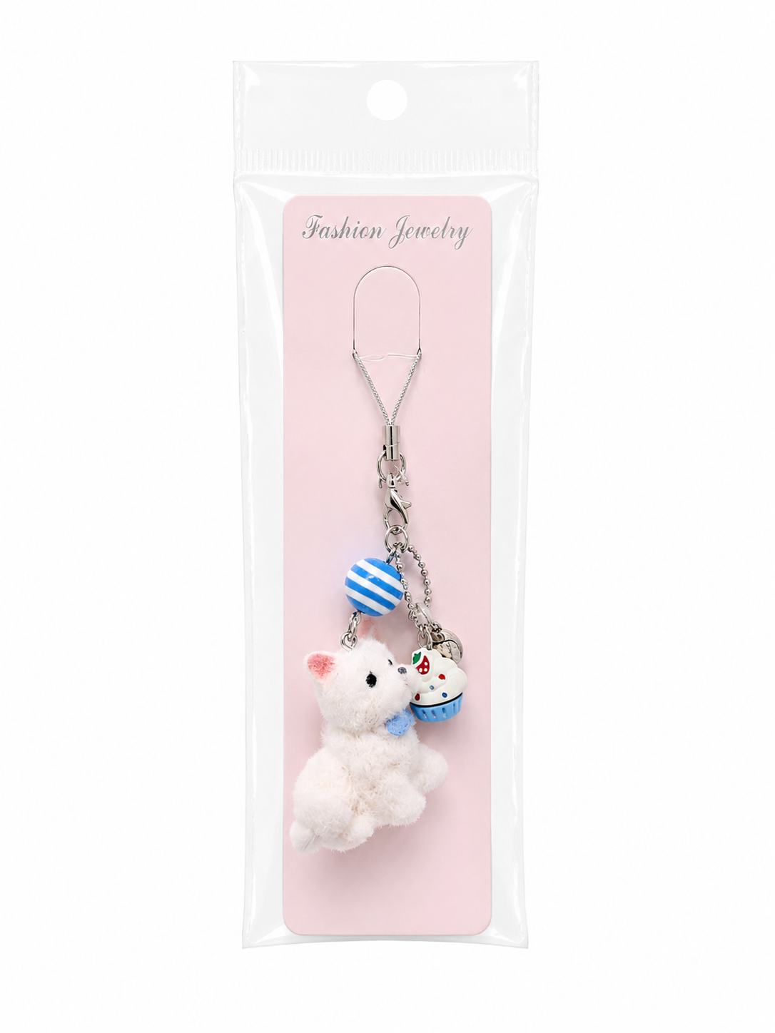 White Cat Cupcake Phone Charm