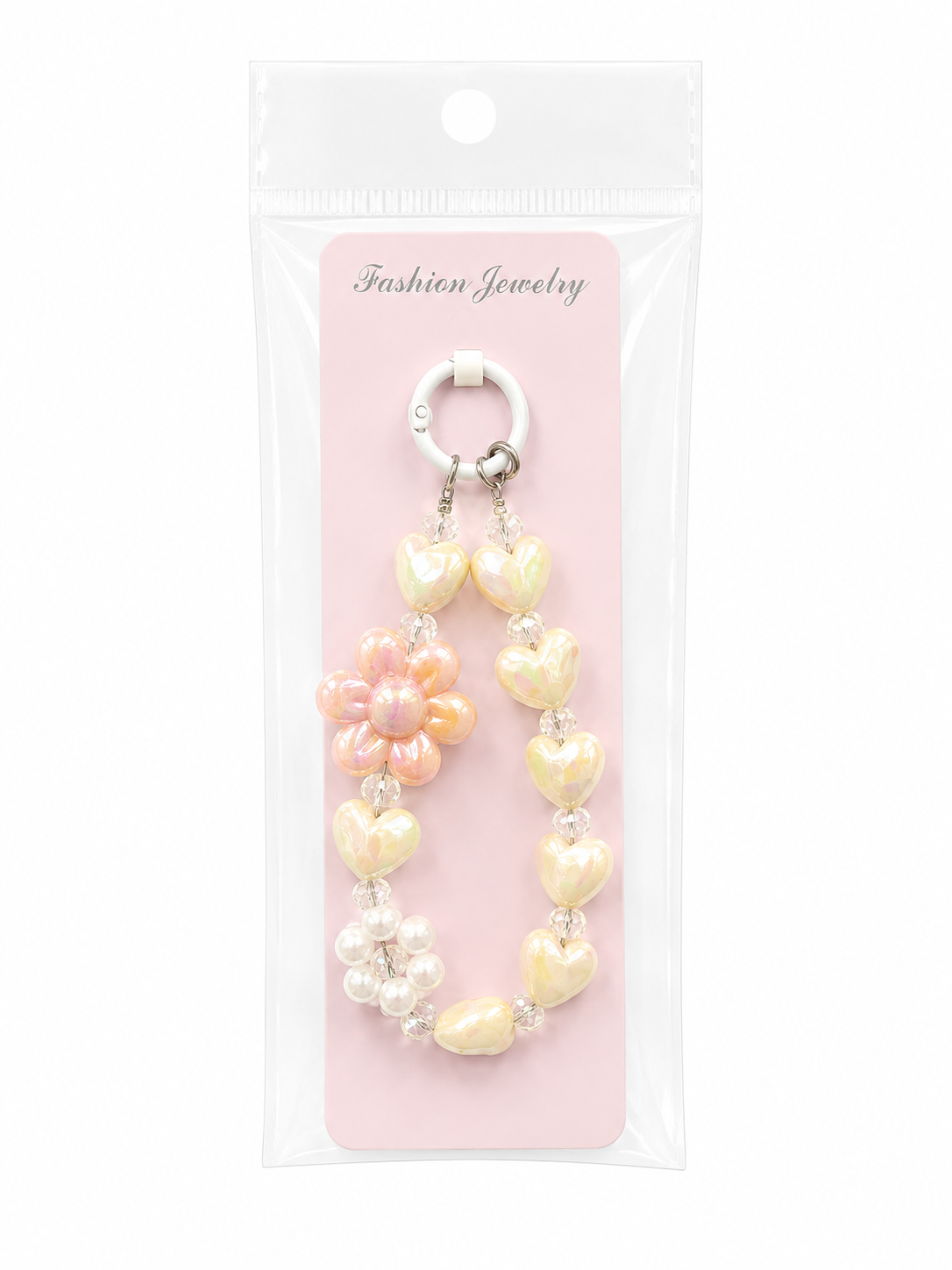 Pastel Heart &amp; Flower Beaded Phone Charm
