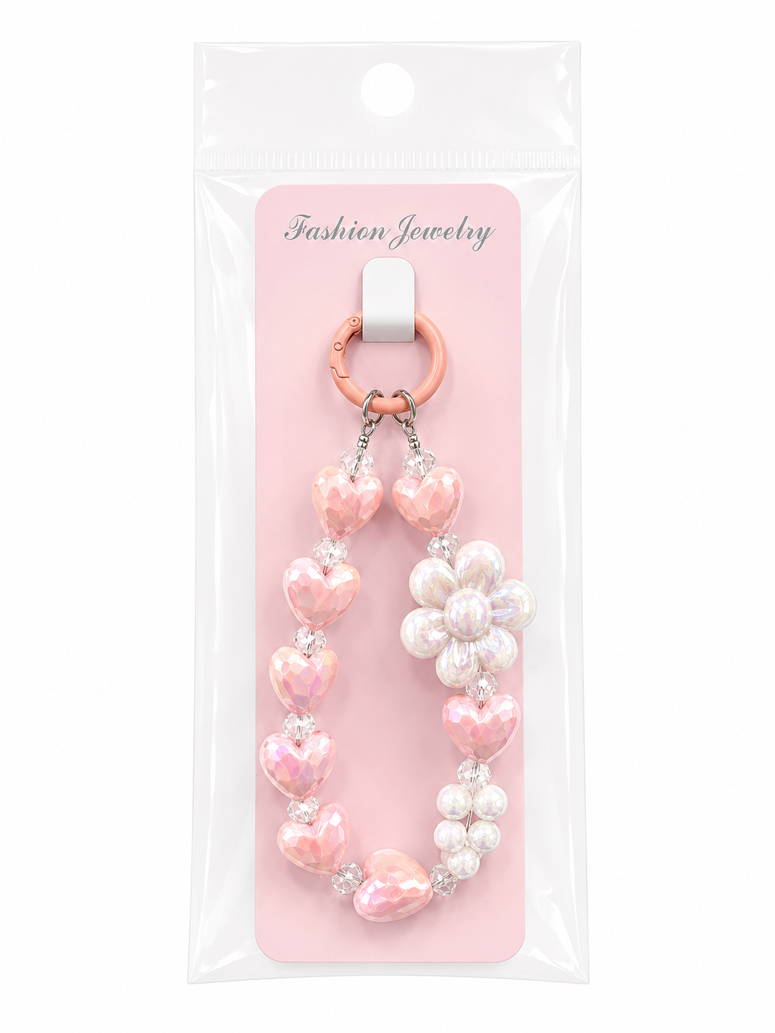 Pastel Heart &amp; Flower Beaded Phone Charm
