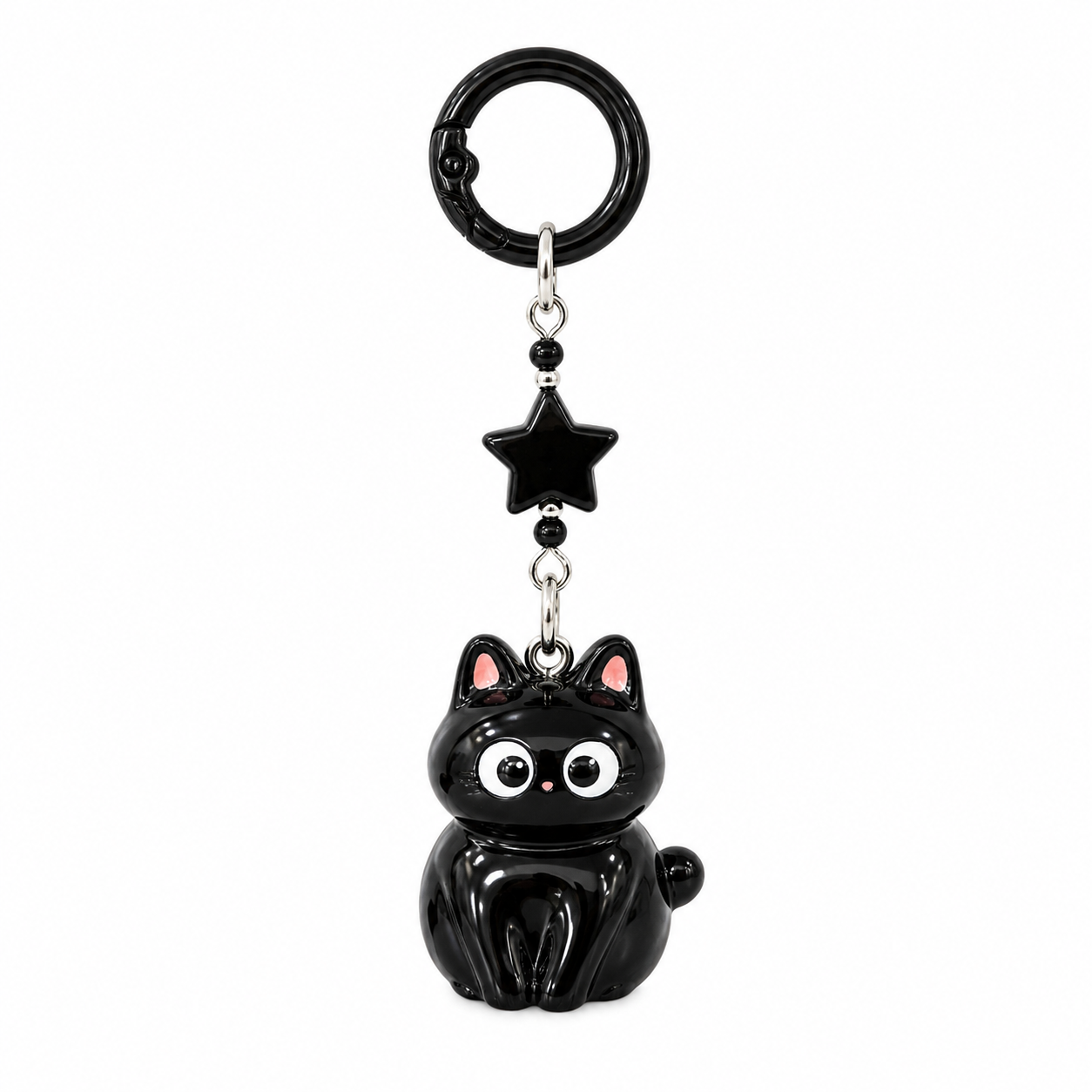 Black Cat Star Charm Keychain