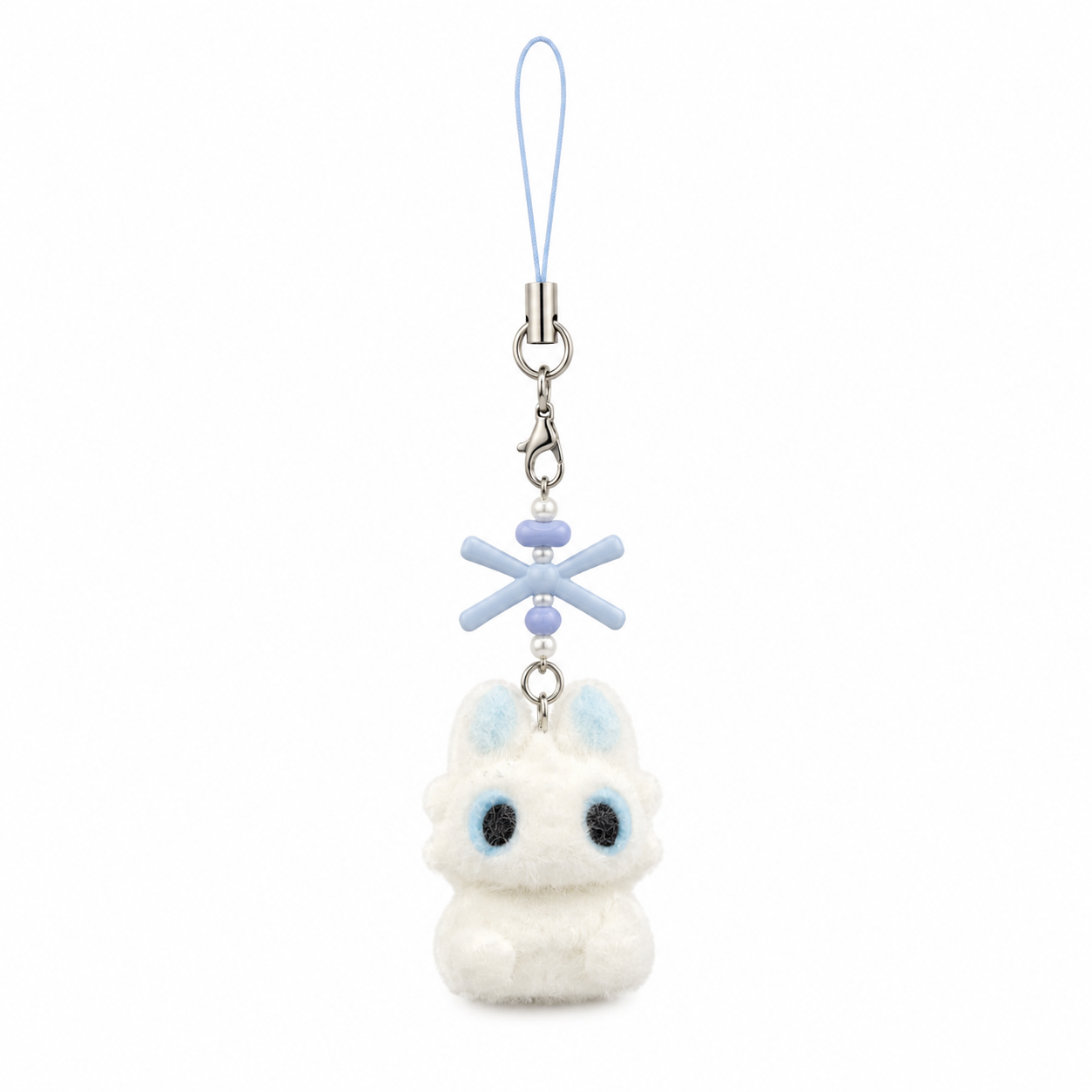 Fluffy Blue Bunny Plush Phone Charm