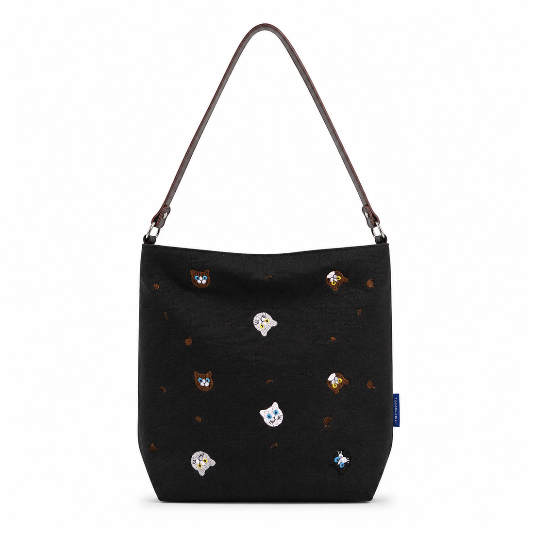 Black Embroidered Cat Shoulder Bag