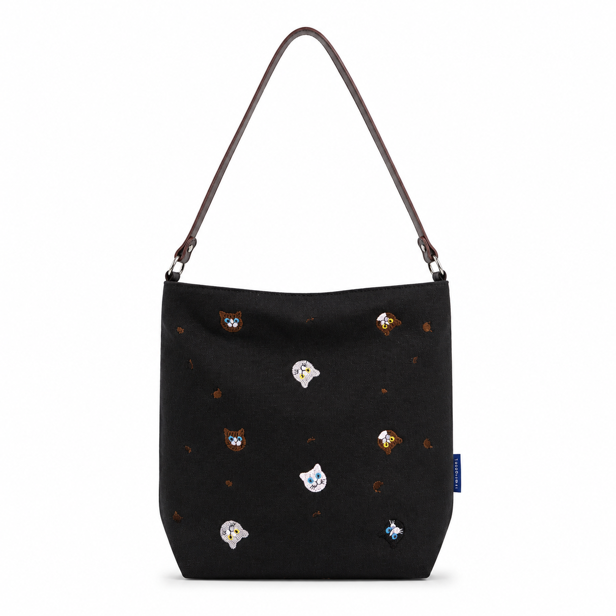 Black Embroidered Cat Shoulder Bag