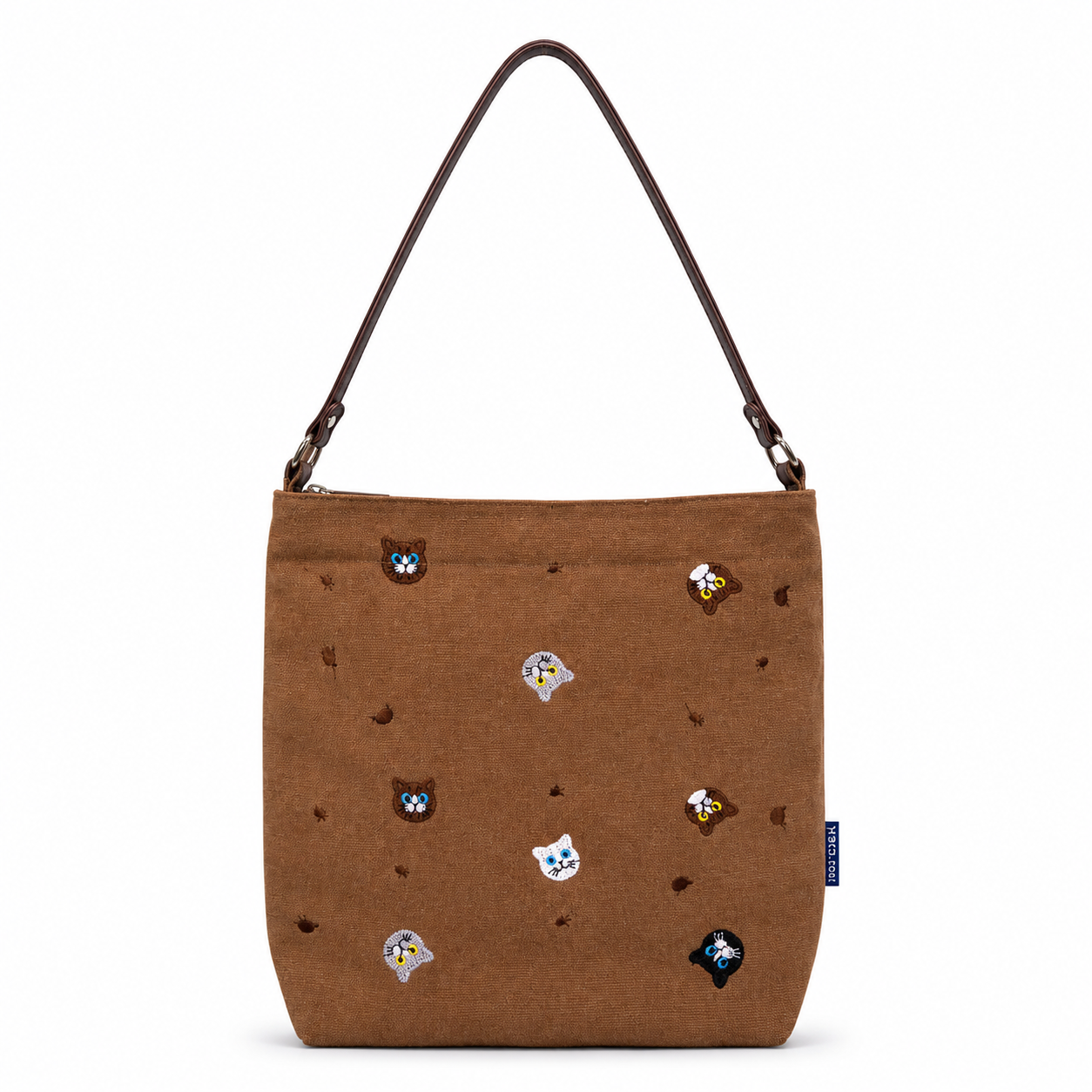 Brown Embroidered Cat Shoulder Bag