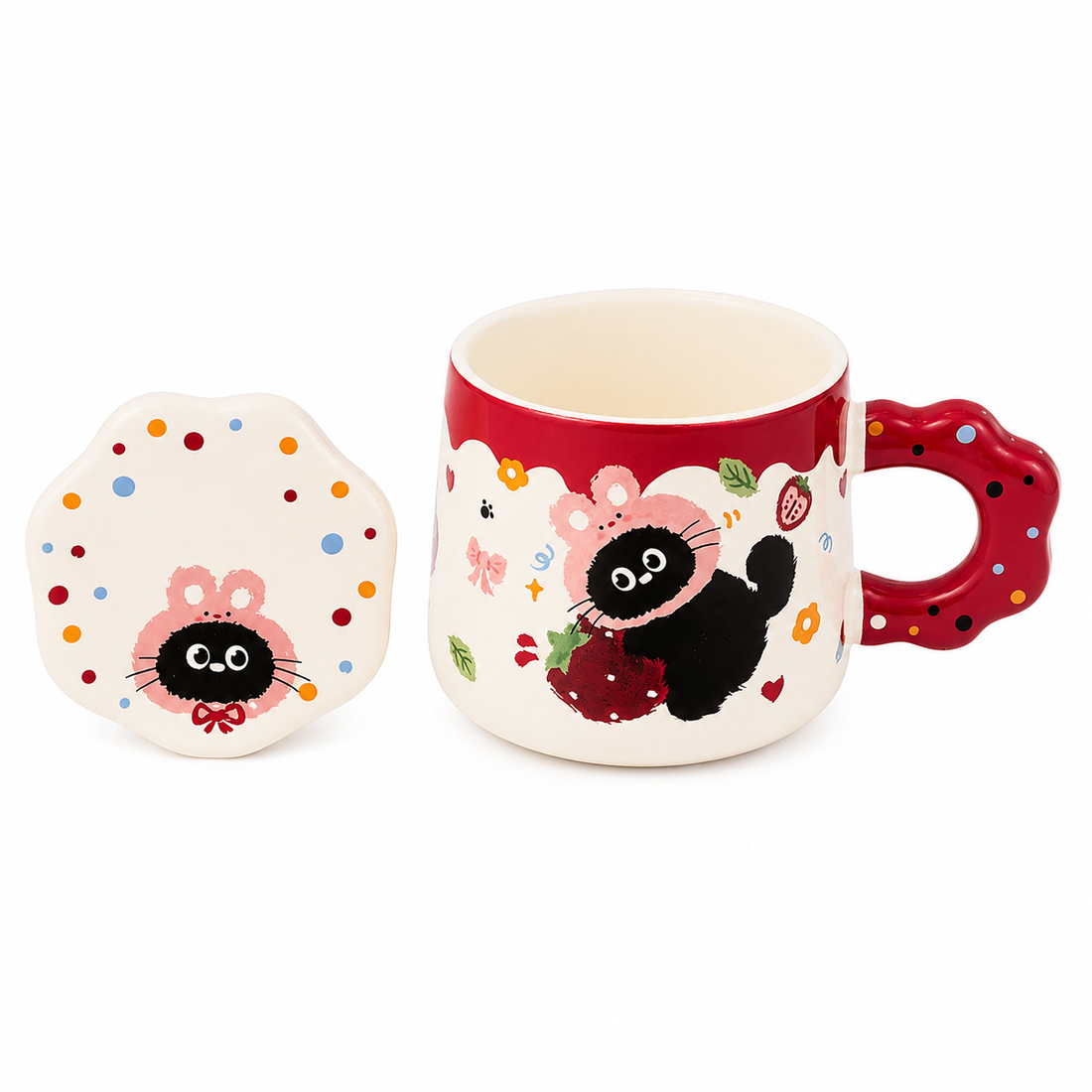 Cute Black Cat Ceramic Mug with Lid