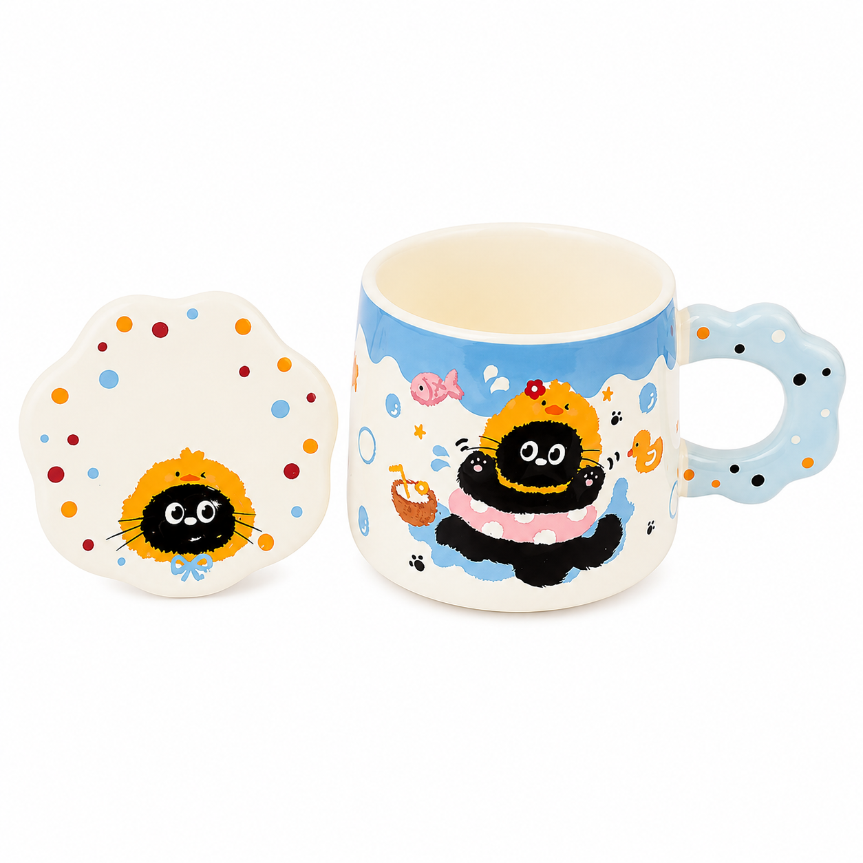 Cute Chick Cat Ceramic Mug with Lid