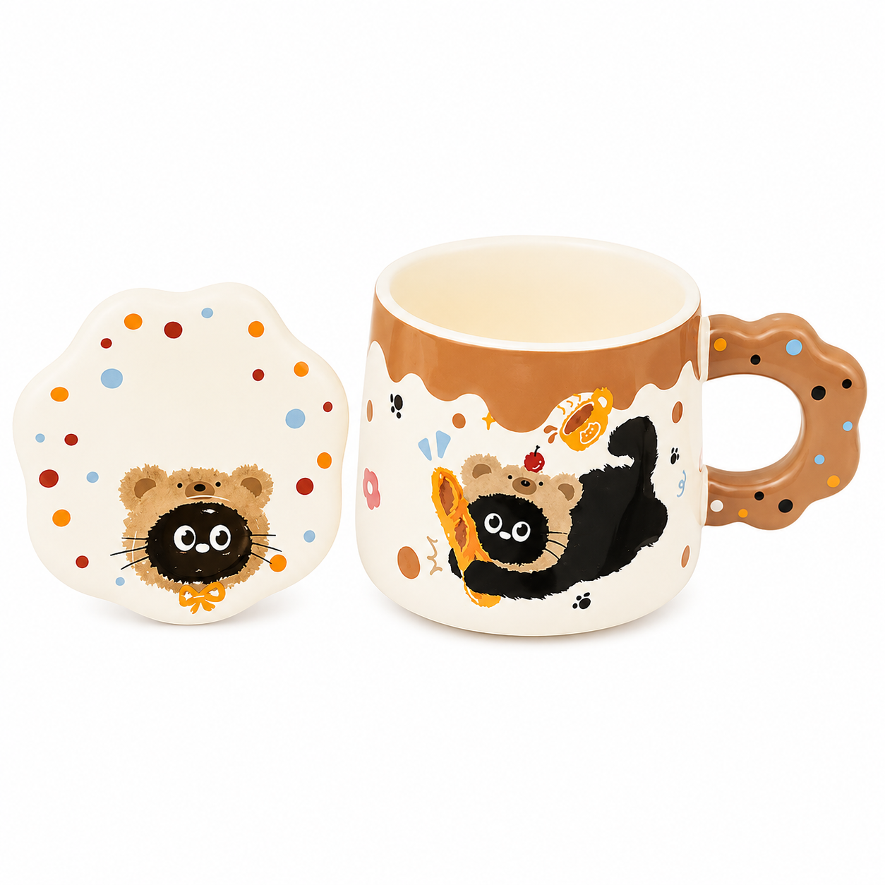Cute Bear Cat Ceramic Mug with Lid