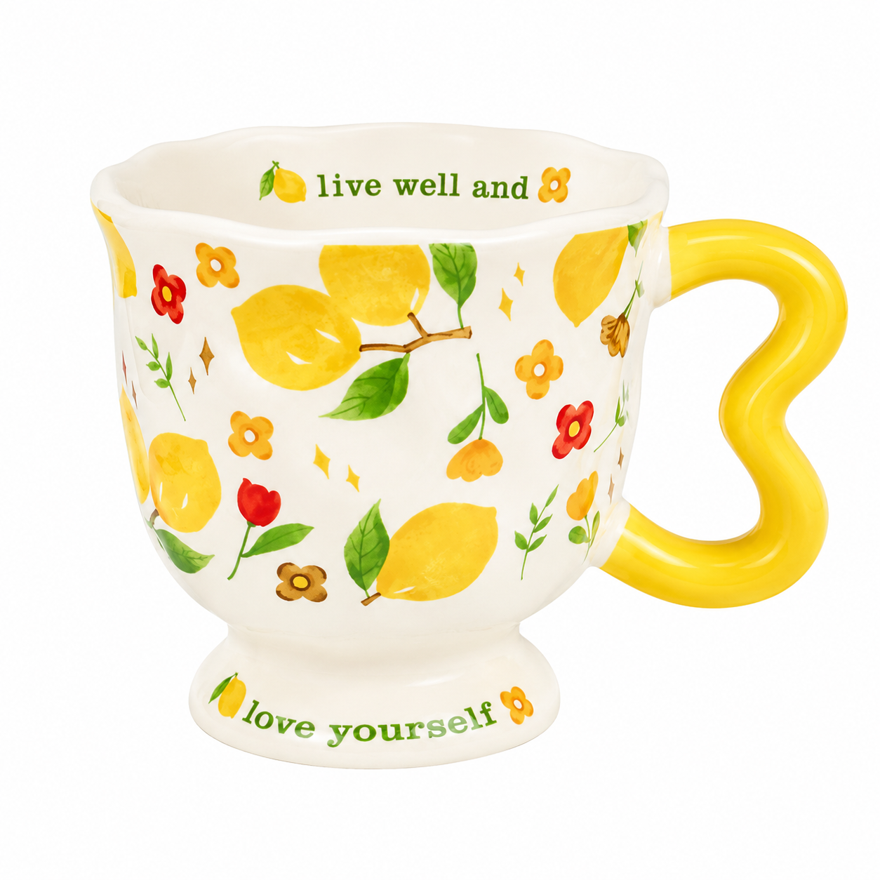 Lemon Floral Ceramic Mug with Heart Handle