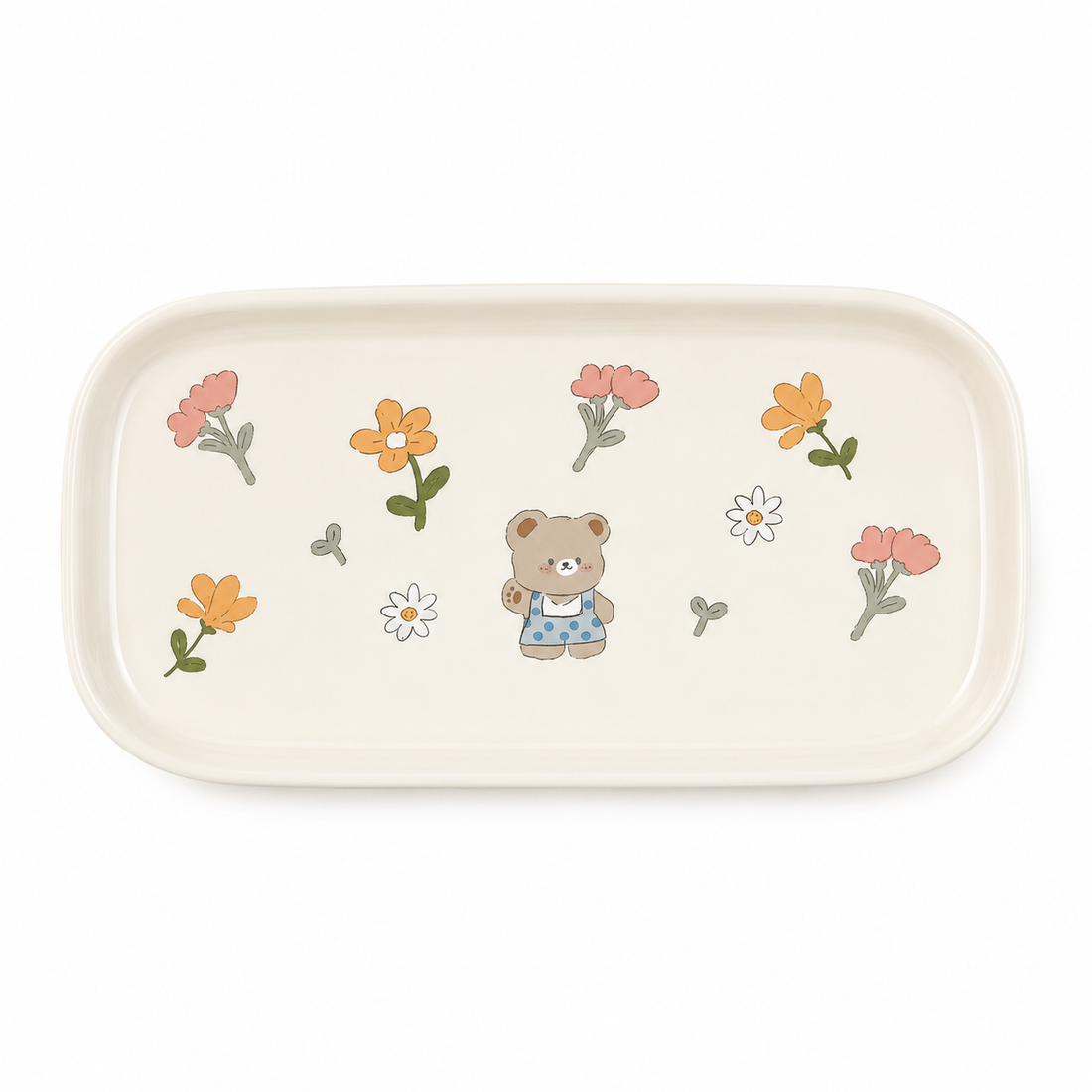 Teddy Bear Floral Ceramic Tray