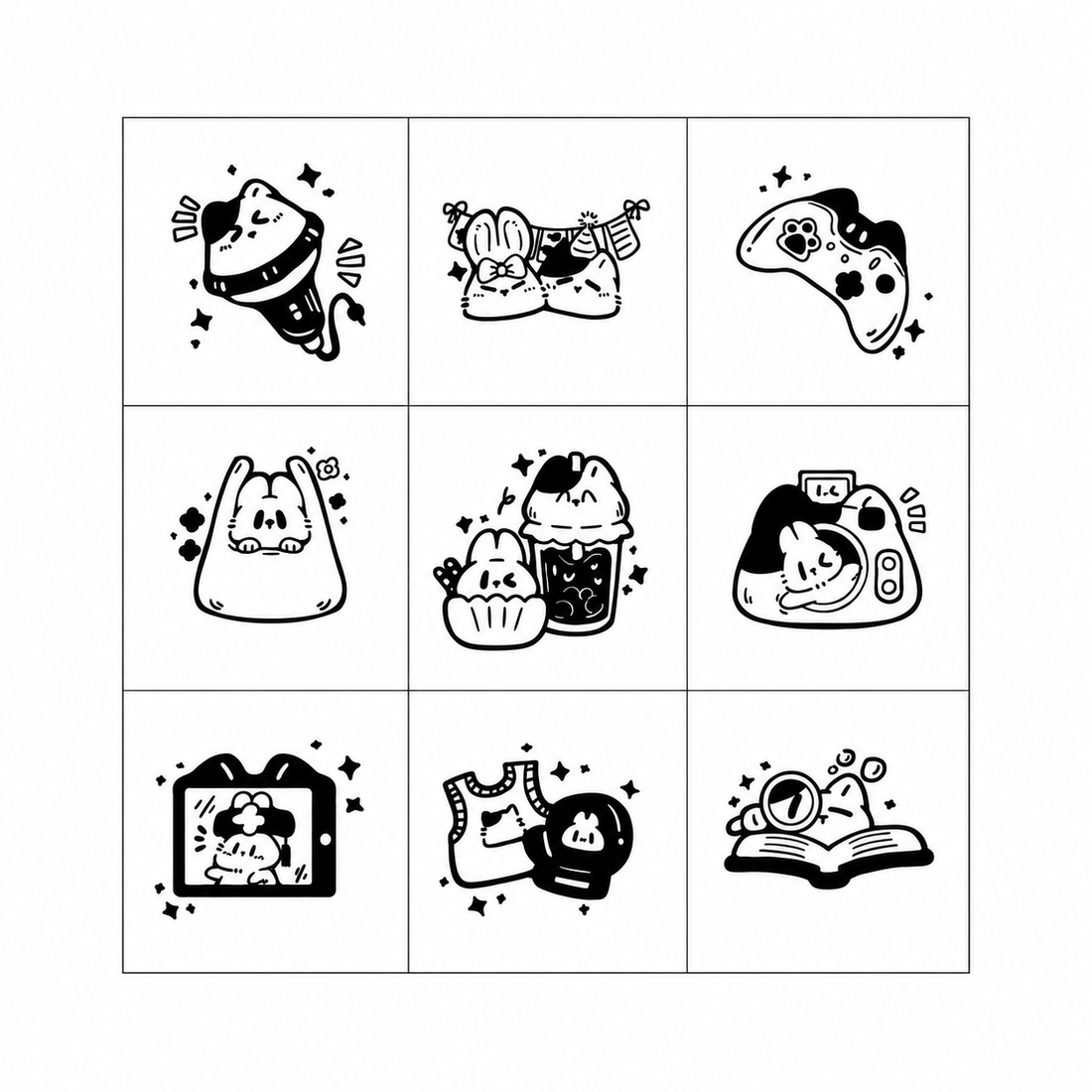 Kawaii Doodle Rubber Stamp Set