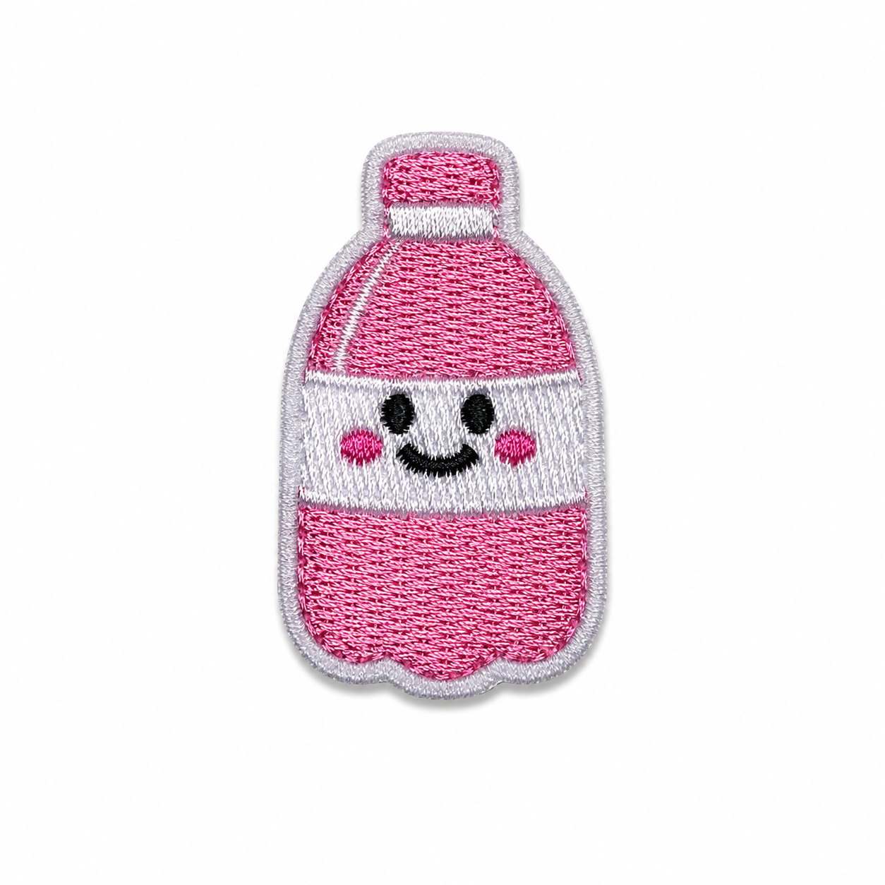 Small Smiley Pink Bottle Iron On Patch
