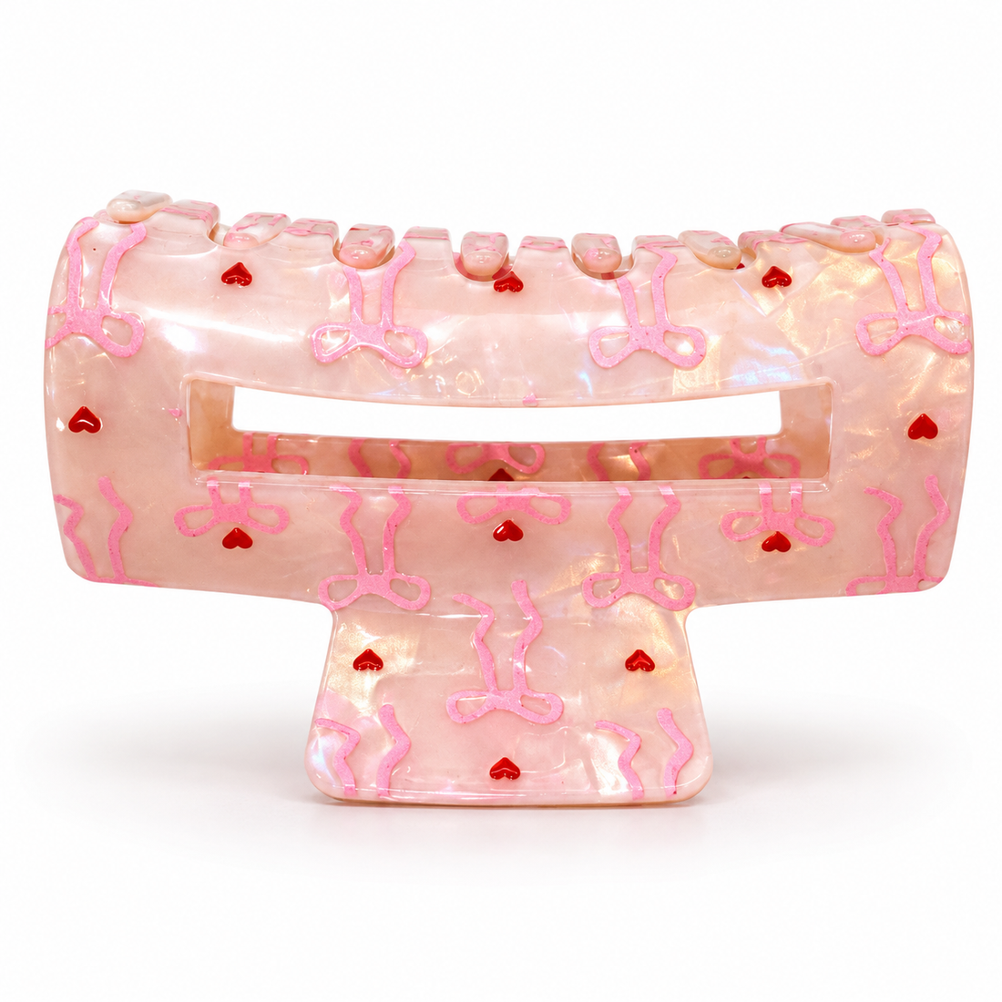 Pink Bow Heart Hair Claw Clip