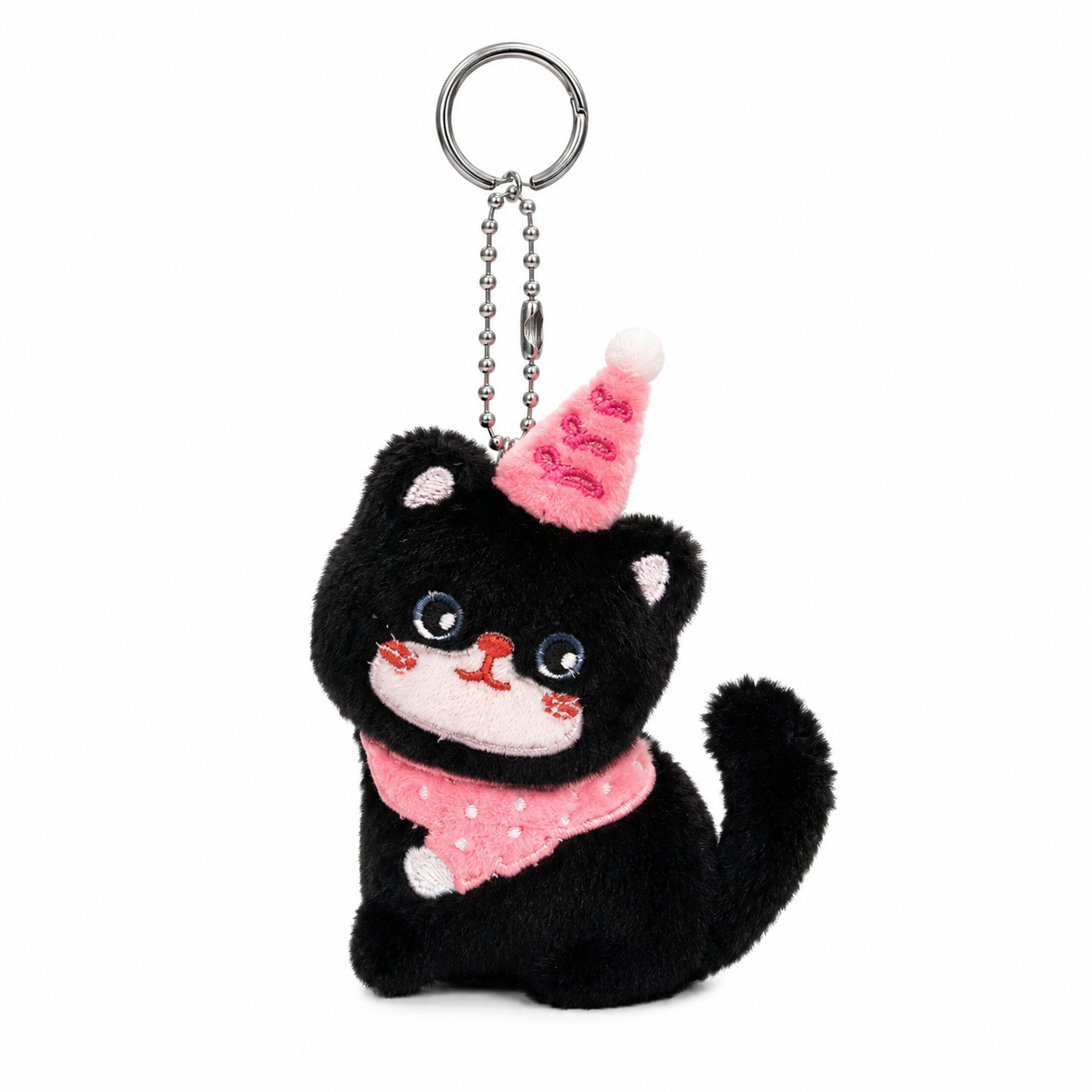 Party Hat Black Cat Plush Keychain