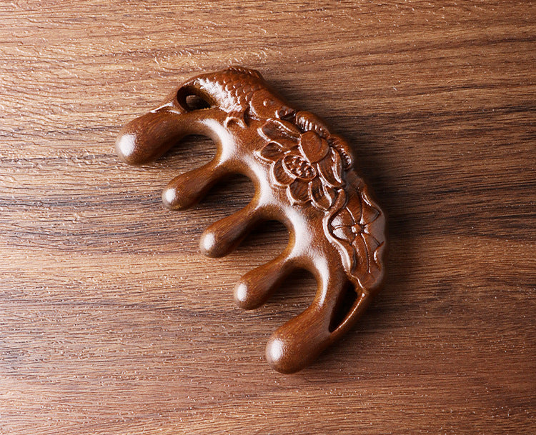 Carved Sandalwood Wide-Tooth Scalp Massage Comb