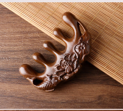 Carved Sandalwood Wide-Tooth Scalp Massage Comb