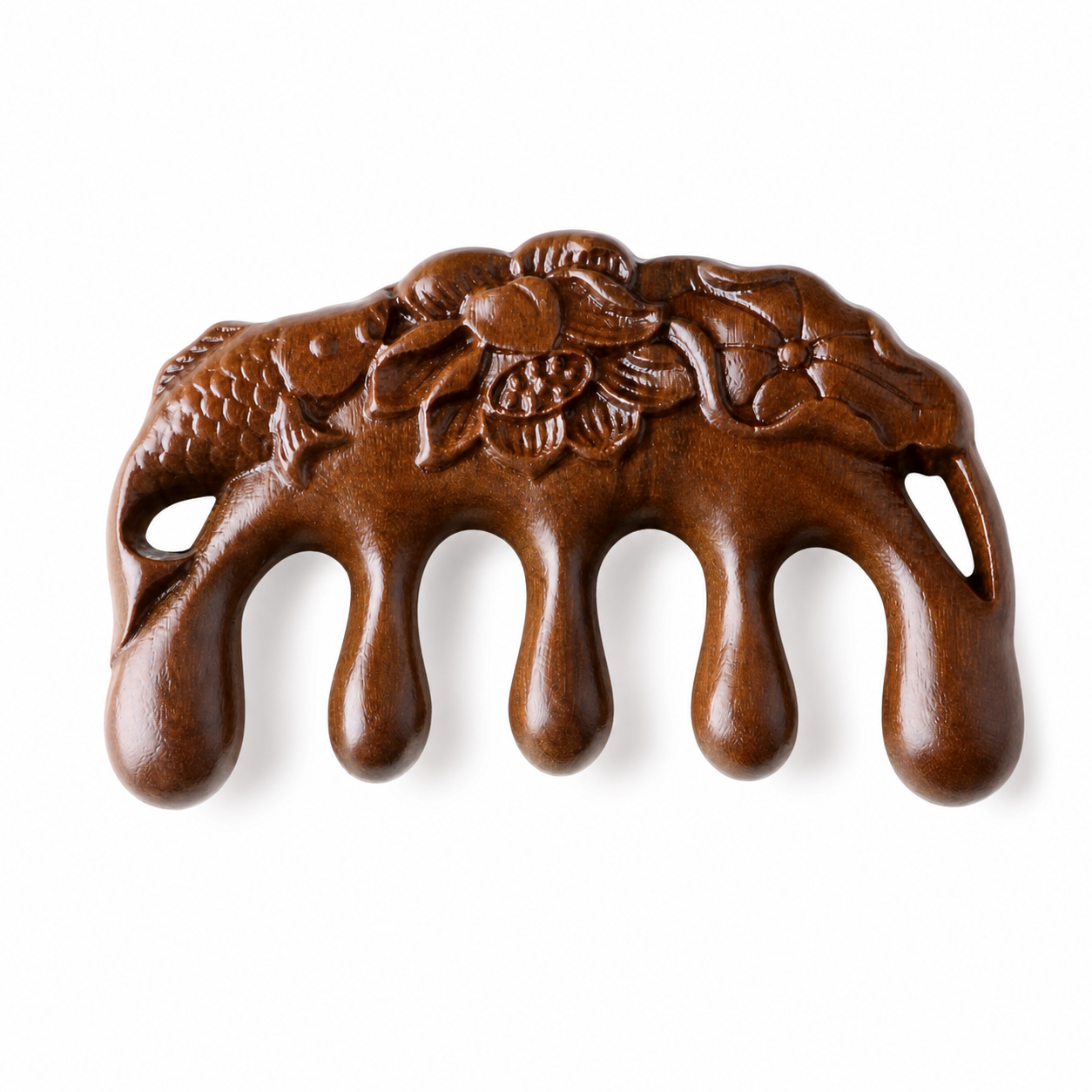 Carved Sandalwood Wide-Tooth Scalp Massage Comb