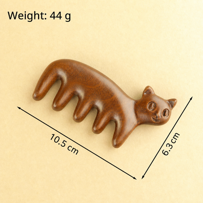 Cat-Shaped Sandalwood Scalp Massage Comb