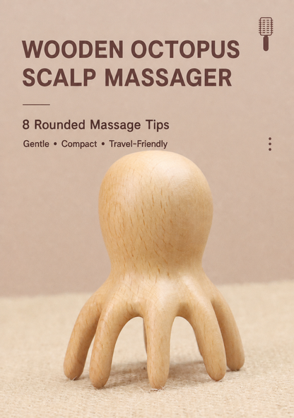 Wooden Octopus Scalp Massager – 8-Prong Massage Comb